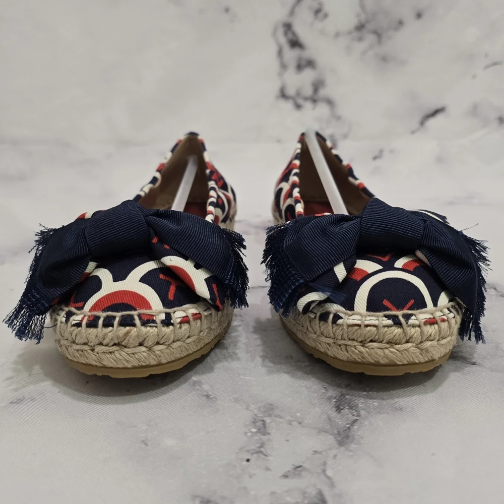 NIB Valentino Garavani Ballerina Espadrille Bow Flats in Red White & Blue Canvas